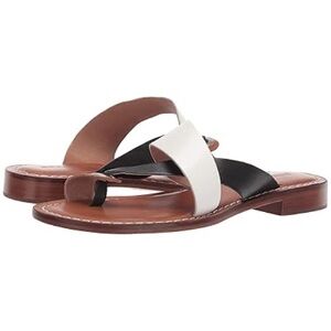 Two-Tone Black & White Leather Toe-Loop Sandal